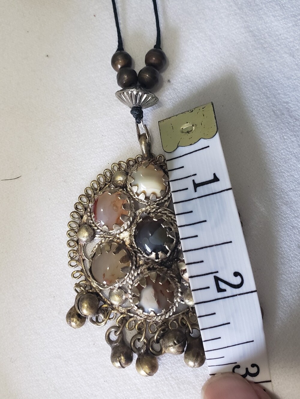 70's Vintage Indian Tribal Statement Pendant Necklace - Agate & Mixed Metals - Picture 11 of 14